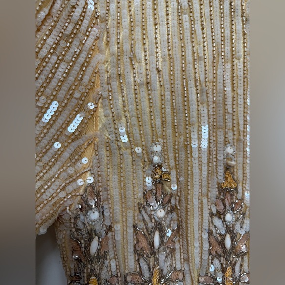 Mac Duggal 5576 Peach Embellished Long Sleeve High Neck Column Dress Size 10 - Picture 6 of 17